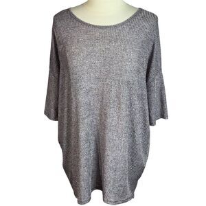 LuLaRoe Slinky Ribbed Marled Blush & Gray High-Low Elbow Sleeve Tunic Top
